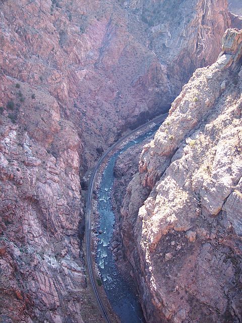 Royal Gorge canyon walls near Cañon City — the limestone corridor that frames the Shelf Road crags — via Wikimedia Commons