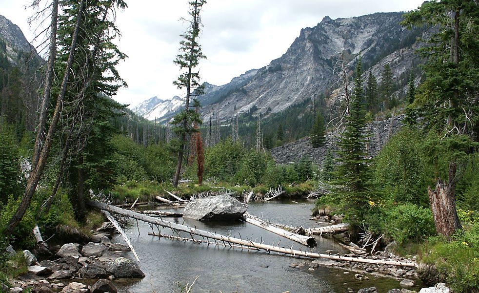 Blodgett Canyon in the Bitterroot Mountains, Montana — the canyon holding the Shoshone Spire — via Wikimedia Commons